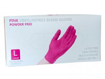 Перчатки винил/нитриловые, одноразовые, неопудр., S, цв.розовые, 50 пар/упак Wally Plastic