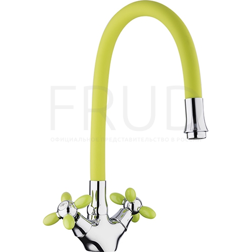Смеситель д/кухни 1/2" мет-кер Крест зел/хром на гайке R44127-6 "FRUD"