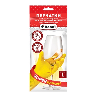 Перчатки латексные хоз. с х/б напылением "Для деликатной уборки", размер L, цвет желтый, "Komfi"
