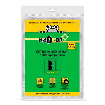 Сетка москитная на дверь с утяжелителями, 1,5*2 м, в пакете, белая, Nadzor