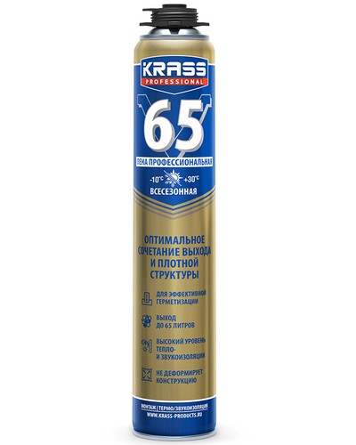 Пена монт KRASS Professional V65 пистолетная всесезонная 0,82л РБ