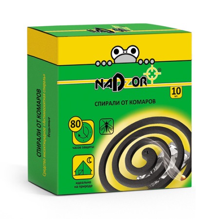 Спирали от комаров малодымные без запаха черные, 10шт/упак, Nadzor