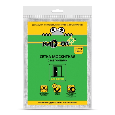Сетка москитная на дверь с крепежом, 0,95*2 м,с магнитами, в пакете, белая, Nadzor