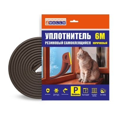 Уплотнитель резиновый P-профиль, 5,5*9 мм, 6м, коричневый, 4Walls