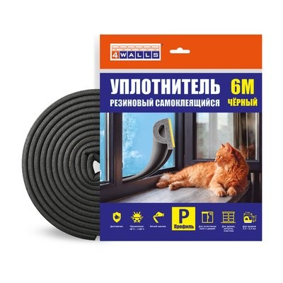 Уплотнитель резиновый P-профиль, 5,5*9 мм, 6м, чёрный, 4Walls