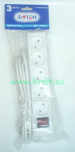 Удлинитель сетевой 10-35S (1*5) 3м 10А с выкл,белый "Фотон"