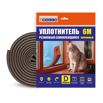Уплотнитель резиновый D-профиль, 8*9 мм, 6м, коричневый, 4Walls